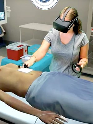 High school student performing a virtual reality surgery