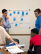 High school students participating in start-up business simulation